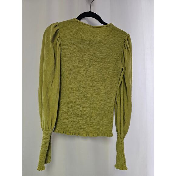 Anthropologie smocked puff sleeve leaf green Top size Small - Picture 10 of 10